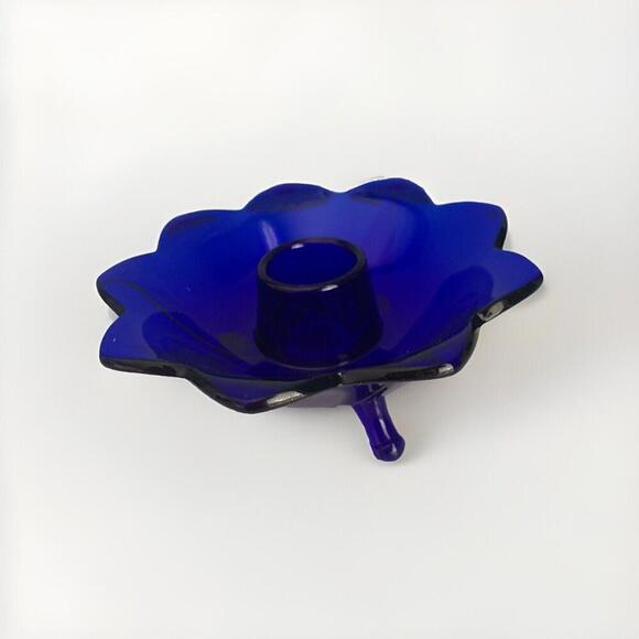 Vintage Cobalt Blue Glass Candlestick Holder - Picture 6 of 10